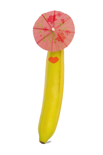 黄色的香蕉和粉红色的鸡尾酒伞图片下载