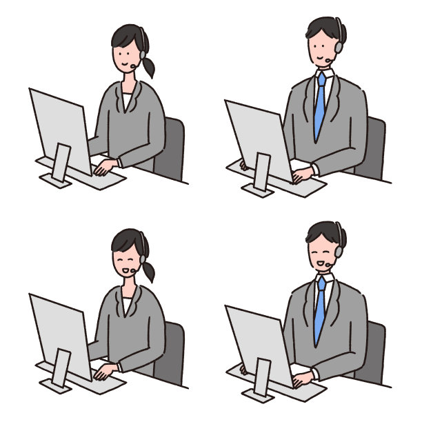 在计算机上工作的一组呼叫中心操作员。图片下载