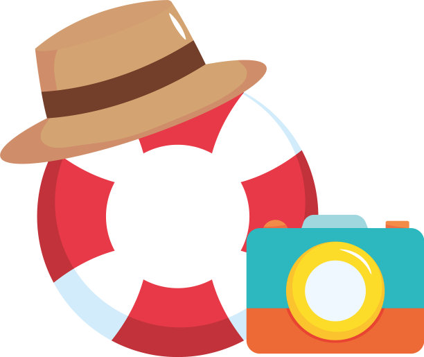 救生圈，帽子和照相机平图片下载