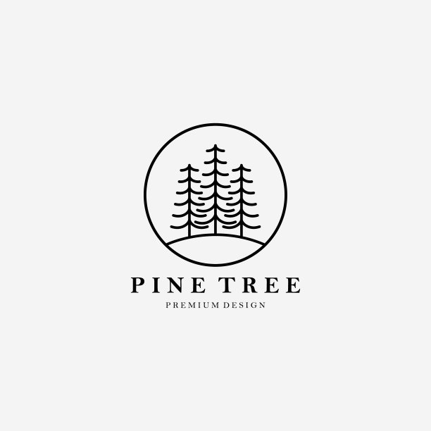 简单的线条艺术松树标志设计线性图片下载