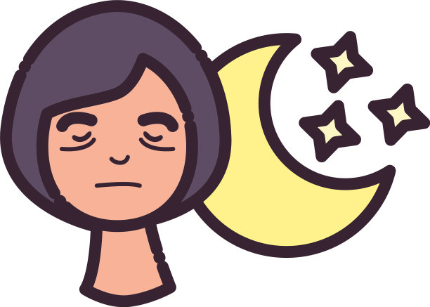 女人卡通与失眠和月亮线和填补图片下载