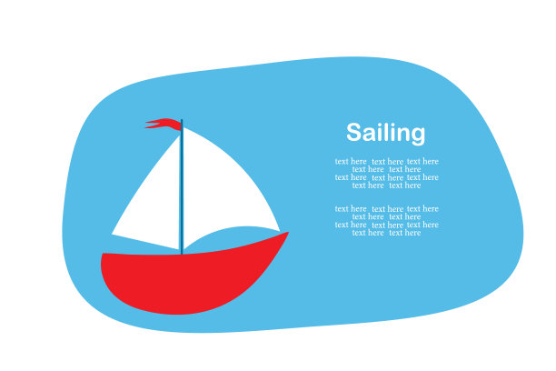 海上帆船的平面插图。旅行的明信片。横幅与游艇和地方为您的文本。图片下载