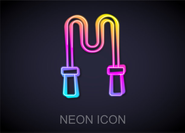 发光的霓虹线跳绳图标孤立在黑色图片下载