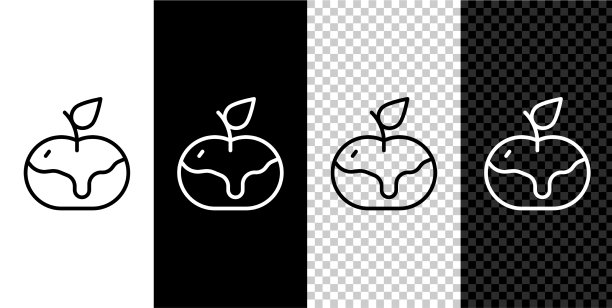 设置线焦糖苹果孤立在黑色图标图片下载