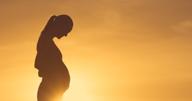 日落时的孕妇。图片下载