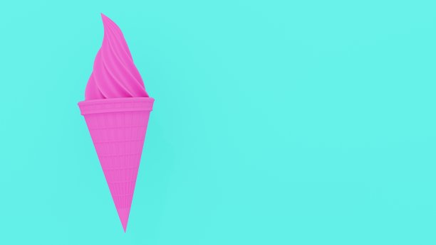 3 d渲染。粉色冰淇淋，蓝色背景，抽象图片下载