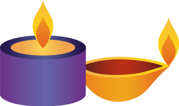 排灯节蜡烛和diya图标的扁平风格图片下载