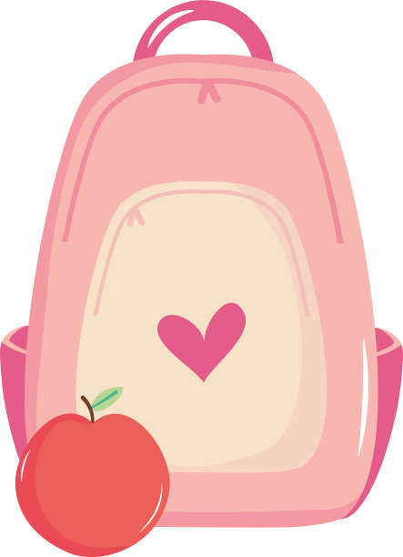 学校背包和苹果水果平式图片下载