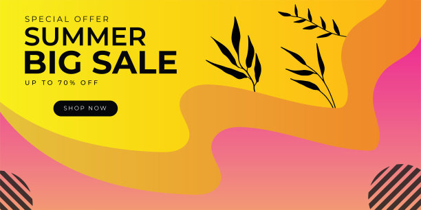 夏季销售横幅剪纸波浪风格和热带树叶背景，异国情调的花卉设计横幅，传单，邀请，海报，网站或贺卡。剪纸风格，矢量插图图片下载