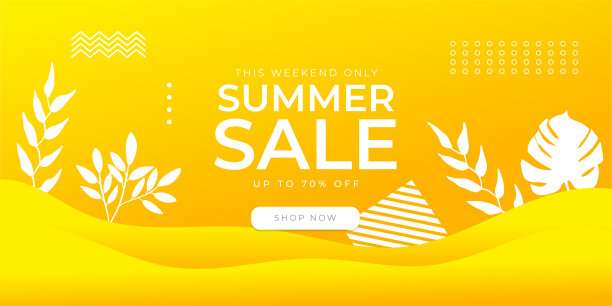 夏季销售横幅剪纸波浪风格和热带树叶背景，异国情调的花卉设计横幅，传单，邀请，海报，网站或贺卡。剪纸风格，矢量插图图片下载