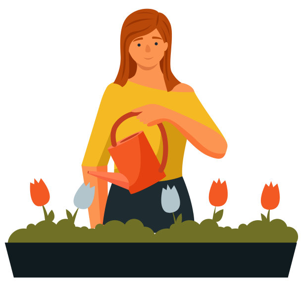 美丽的年轻女子浇水，照料室内植物图片下载