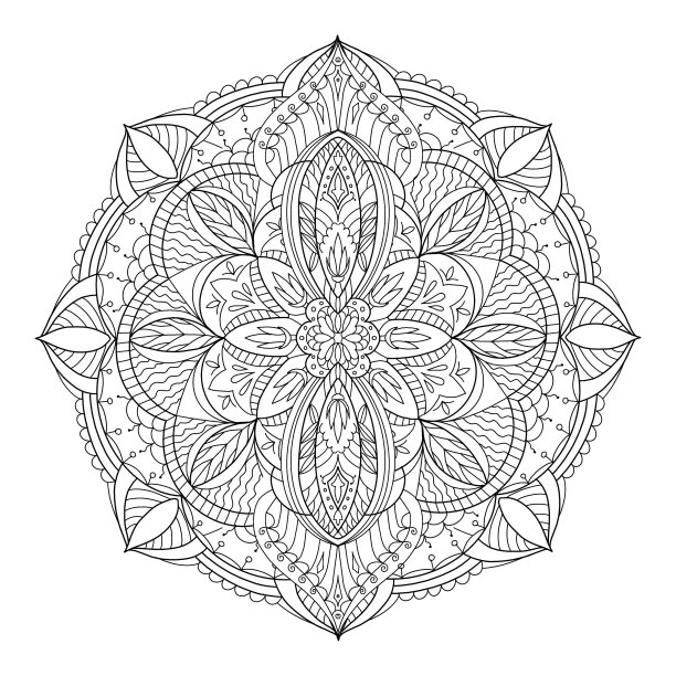 涂色页曼荼罗轮廓画艺术治疗和冥想。圆形装饰图片下载