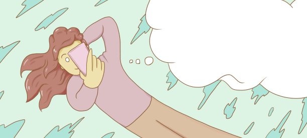 放松玩手机的女人插画图片下载