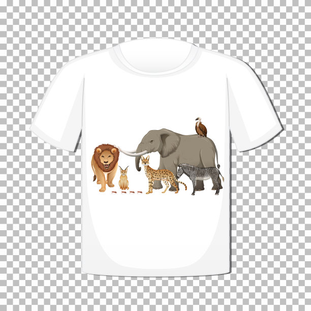 野生动物组设计t恤孤立在透明背景上图片下载