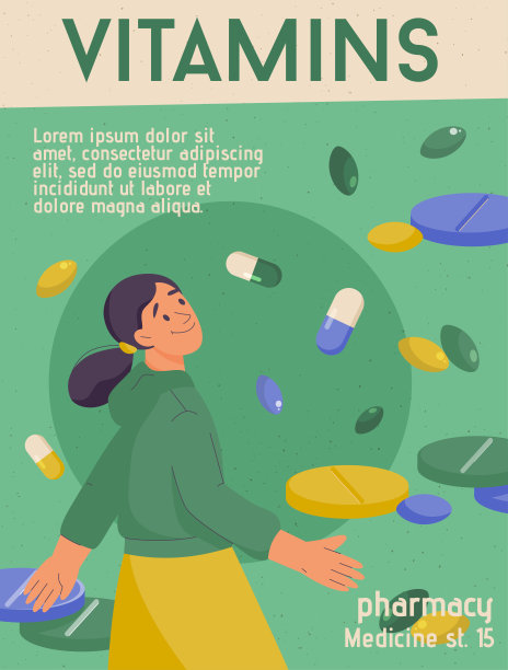 矢量海报的维生素概念。保健饮食营养药店图片下载