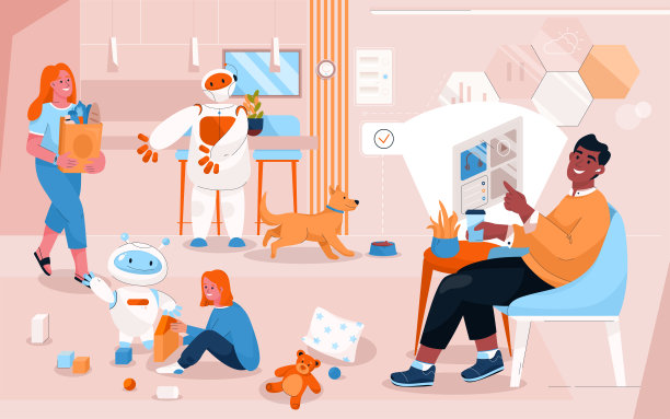 舒适的智能家居场景：男人在触摸面板上控制系统图片下载