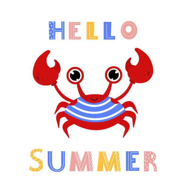 可爱螃蟹的彩色插图。图片下载