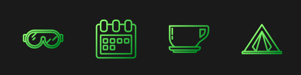 设定线咖啡杯和滑雪镜日历图片下载