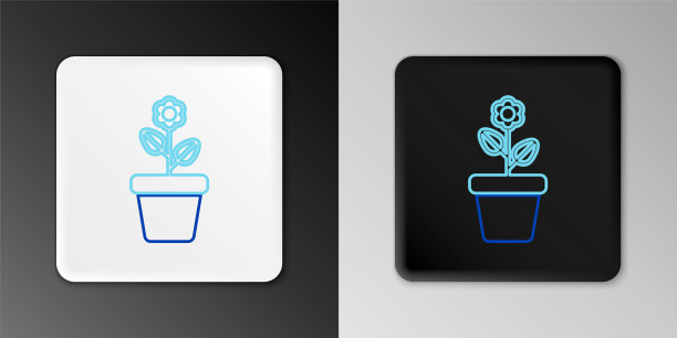 线花在盆图标孤立在灰色背景。盆栽植物。盆栽植物标志。色彩斑斓的轮廓的概念。向量图片下载