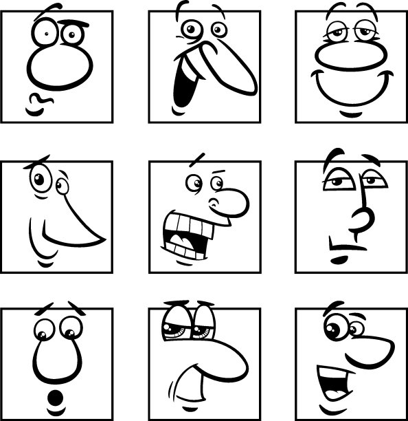 人物或表情符号黑白卡通集图片下载