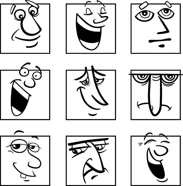 人物或情感黑白卡通集图片下载