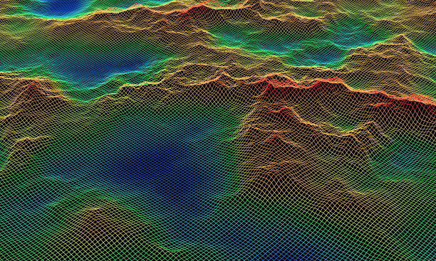 3 d地形线框。彩色地图。图片下载