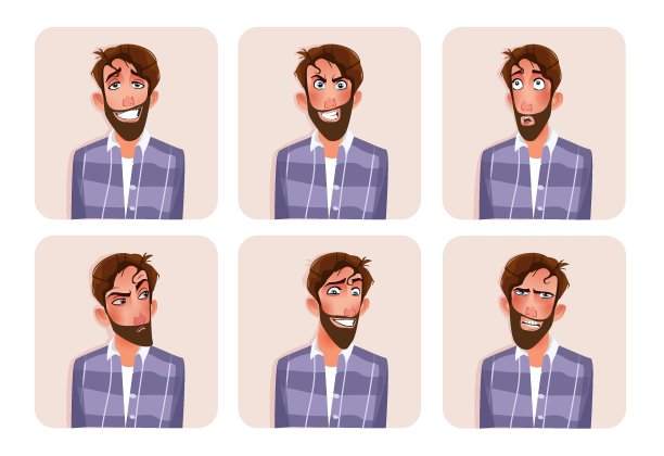 一大堆男性表情符号。人的化身表现出不同的情感。图片下载