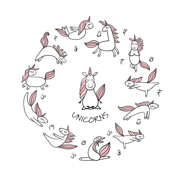 搞笑独角兽做瑜伽圈的背景图片下载