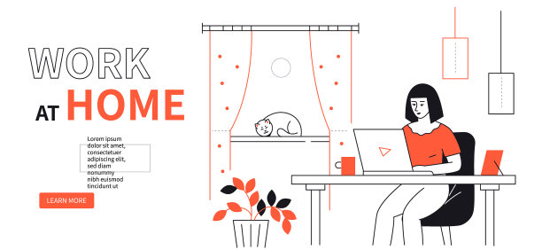 在家工作设计风格的网页横幅图片下载
