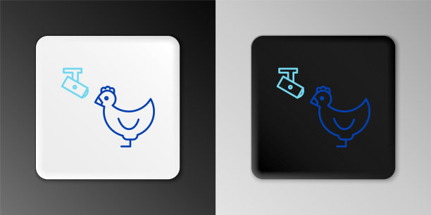 线养鸡场和无线控制闭路电视安全摄像头图标孤立在灰色背景。色彩斑斓的轮廓的概念。向量图片下载