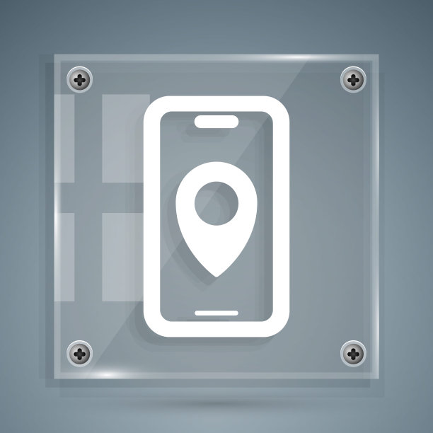 白色信息图的城市地图导航图标孤立在灰色背景。手机应用界面概念设计。Geolacation概念。方形玻璃面板。向量图片下载