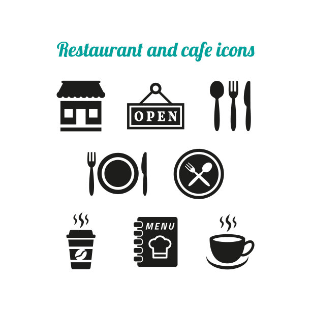 餐厅和咖啡馆图标设置在白色背景图片下载
