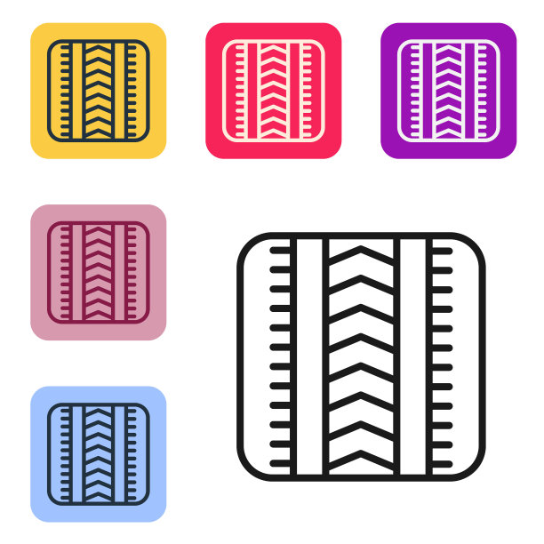 黑线轮胎轨迹图标孤立在白色背景上。设置图标的颜色方形按钮。向量图片下载