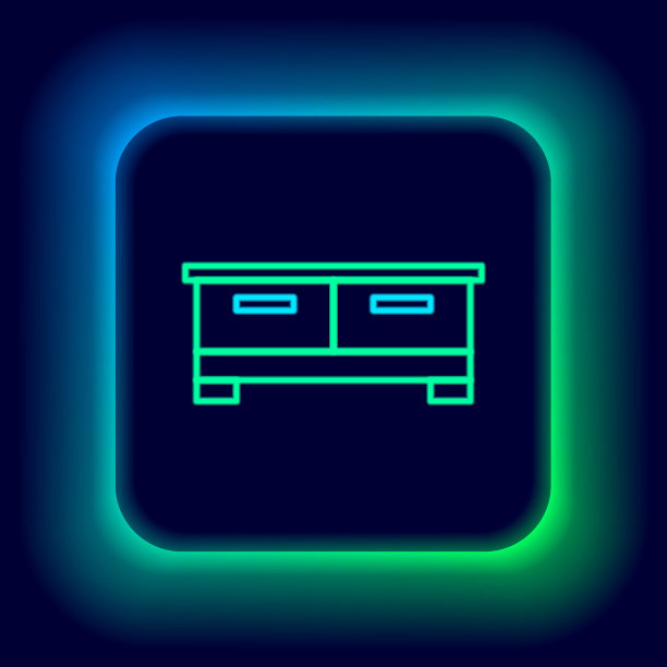 发光的霓虹灯线五斗橱图标孤立在黑色背景。色彩斑斓的轮廓的概念。向量图片下载