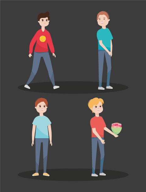 卡通年轻男人站立图标集（彩色）图片下载