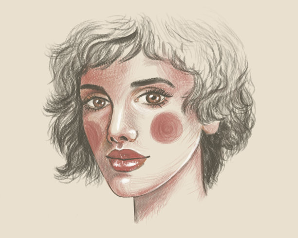 手绘现代时尚时尚优雅的女性艺术肖像上的中性背景。草图和中风。图片下载