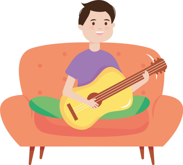 卡通人物坐在椅子上弹吉他图片下载