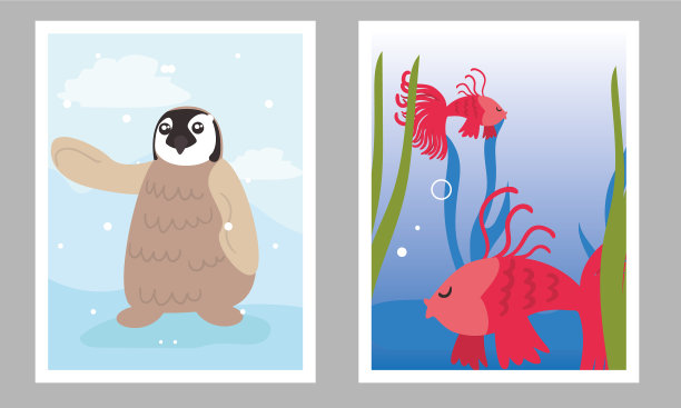 风景画框里的浣熊和金刚鹦鹉图片下载