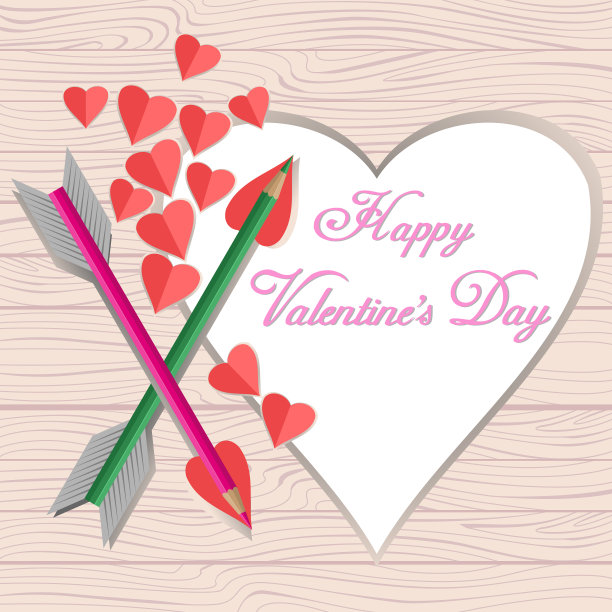 情人节卡片设计箭头和红色的心形状图片下载