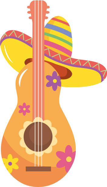 墨西哥帽和花吉他平风格图片下载