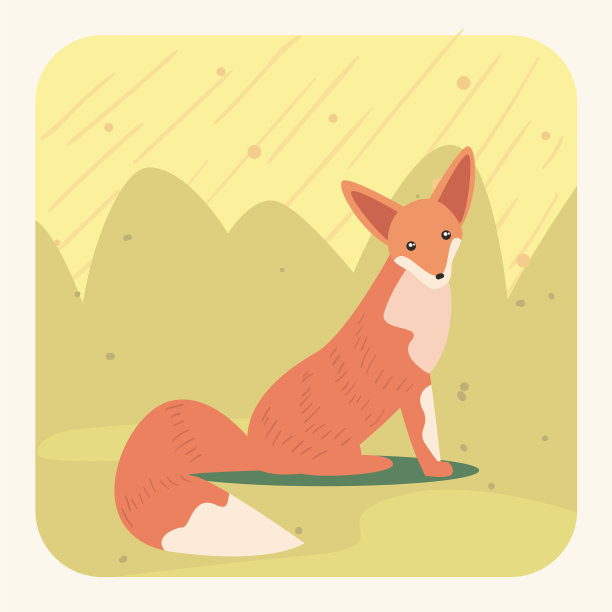 可爱的狐狸动物在黄色的背景图片下载