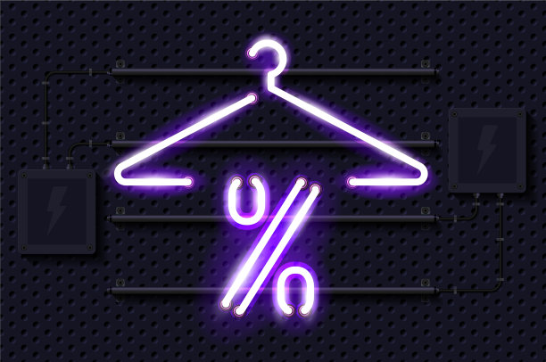 打折衣服上闪烁着紫色霓虹灯的标志图片下载