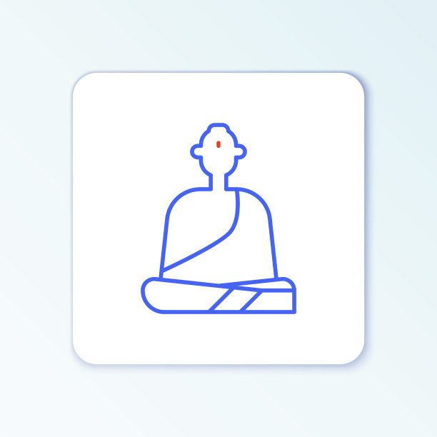 线佛教僧人在长袍坐在冥想图标孤立在白色的背景。色彩斑斓的轮廓的概念。向量图片下载