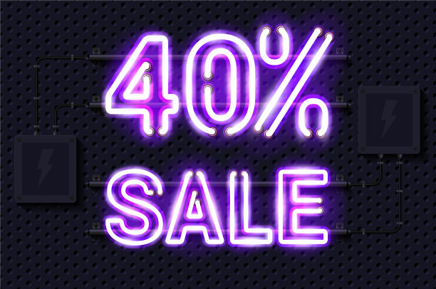 40%的销售发光的紫色霓虹灯标志上图片下载