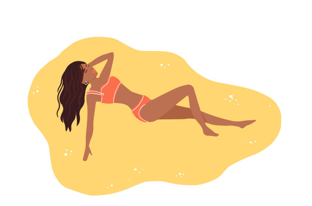 在海滩上晒太阳的黑人女孩图片下载