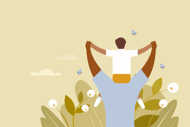 一个父亲把儿子扛在肩上的插图。父亲节的概念图片下载