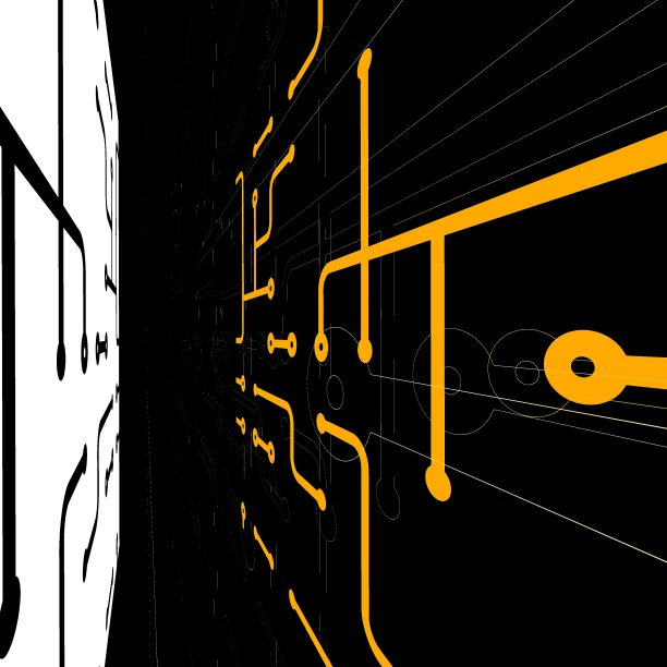 从程式化的计算机电路连接在黑色和白色的背景上橙色和灰色的个人层的3D爆炸视图图片下载
