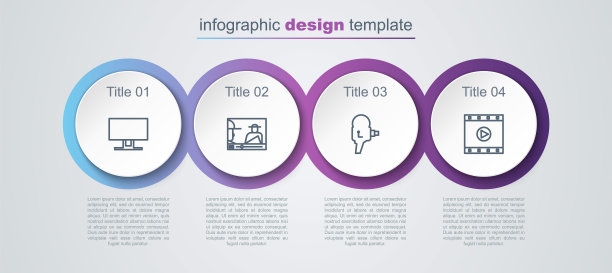集线智能电视，在线播放视频，复古影院摄像机和播放视频。业务信息图模板。向量图片下载