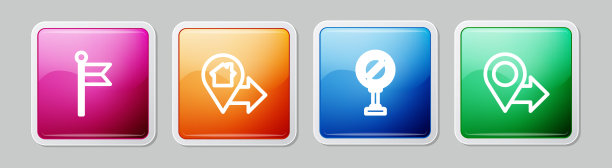 设置线路位置标志，包括房屋，停车标志和。丰富多彩的广场按钮。向量图片下载