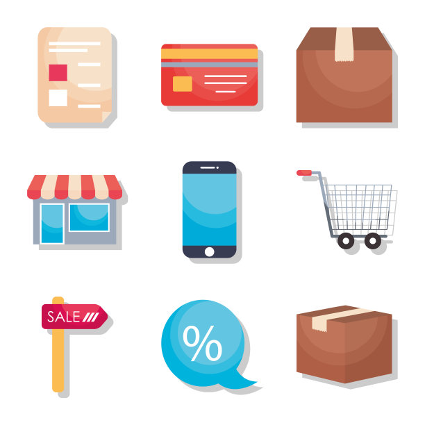 购物元素图标集丰富多彩的设计图片下载
